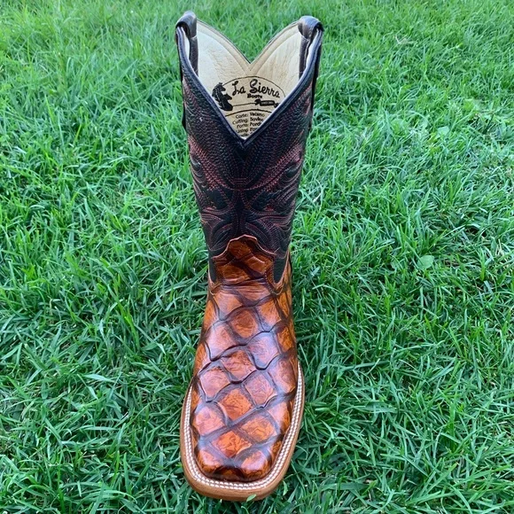 COPY - Men's Western Rodeo Fish Print piraruco Square Toe CowBoy Boots Bota Vaq…
